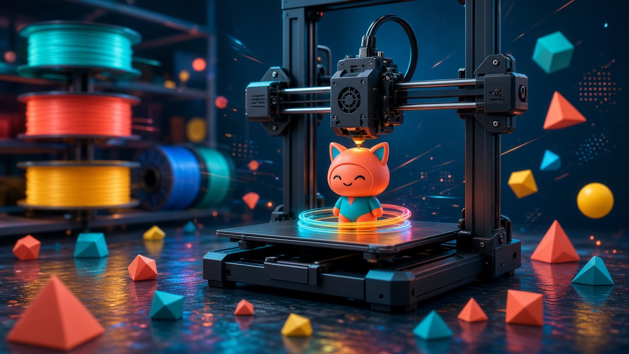 Impresora 3D creando figuras coloridas